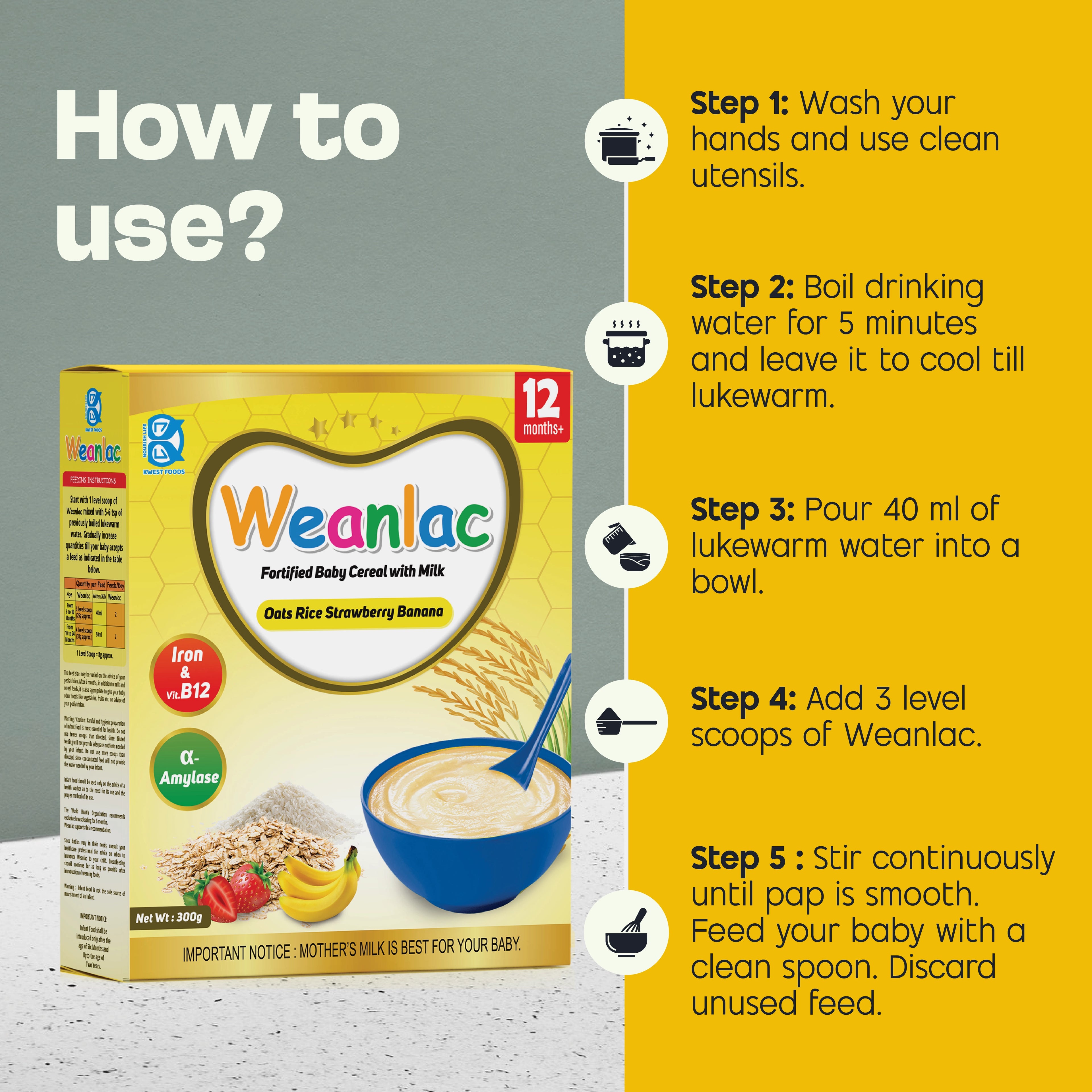 Weanlac Infant Cereal – Oats, Rice, Strawberry and Banana