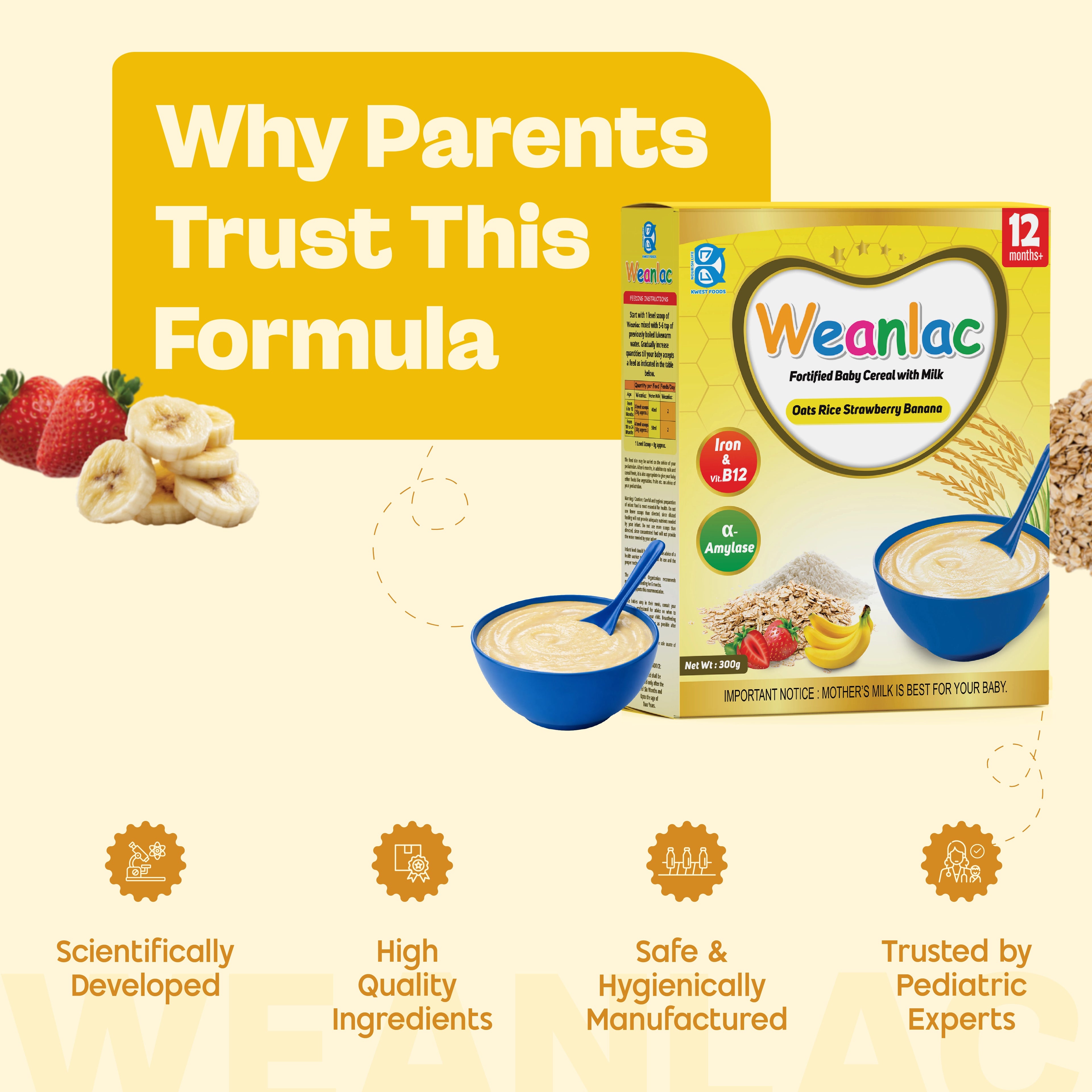 Weanlac Infant Cereal – Oats, Rice, Strawberry and Banana