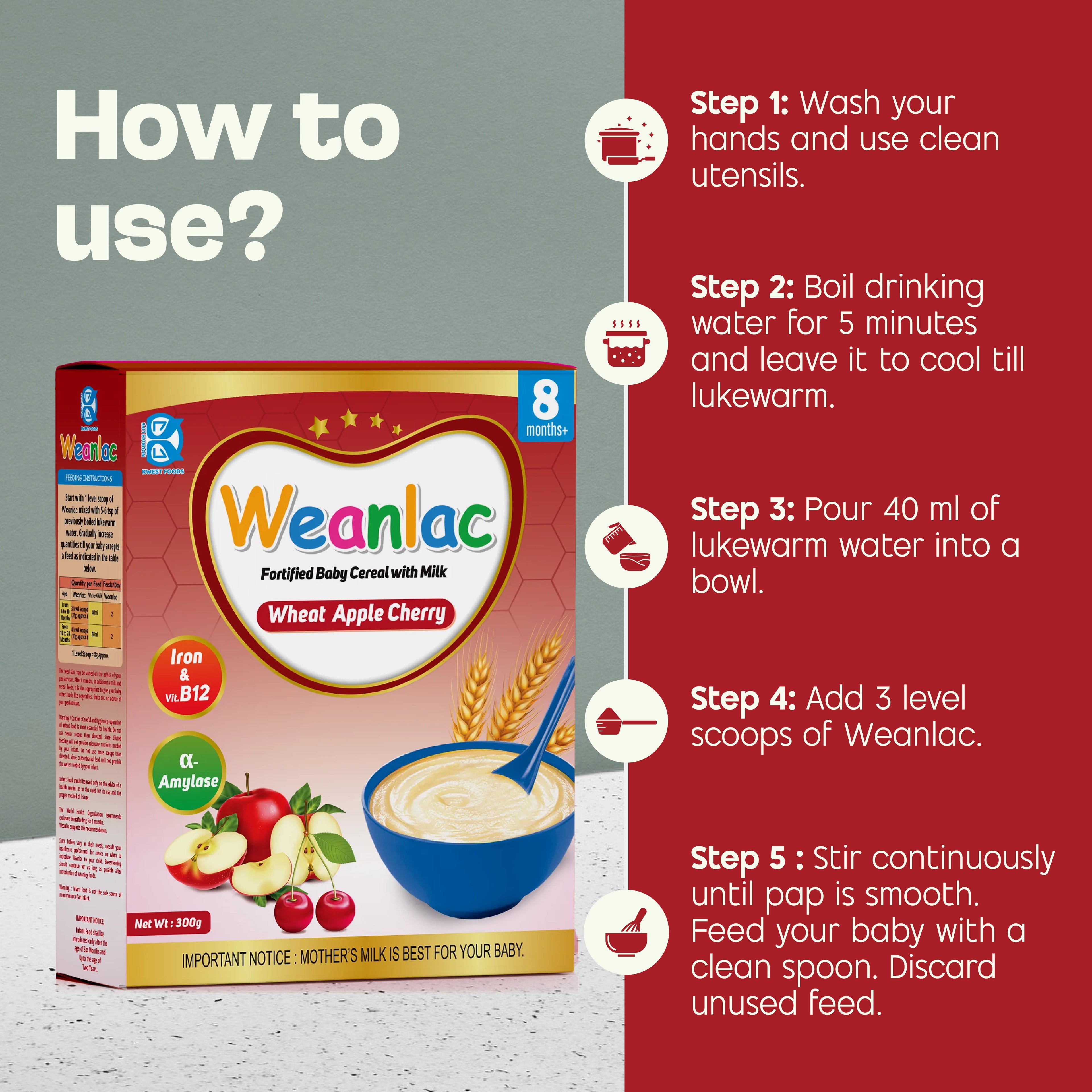 Weanlac Infant Cereal – Wheat, Apple, Cherry