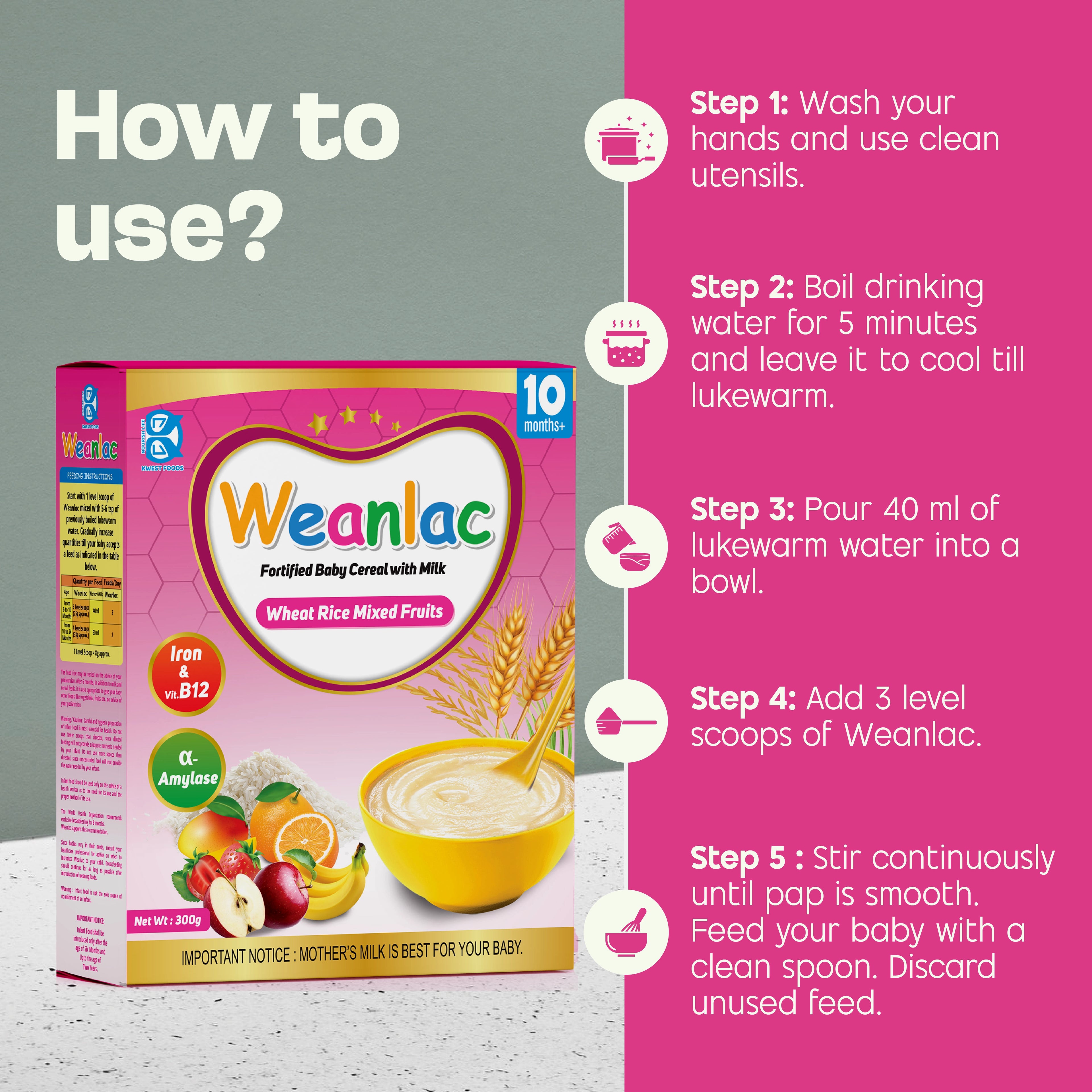 Weanlac Infant Cereal – Wheat, Rice, Mixed Fruits
