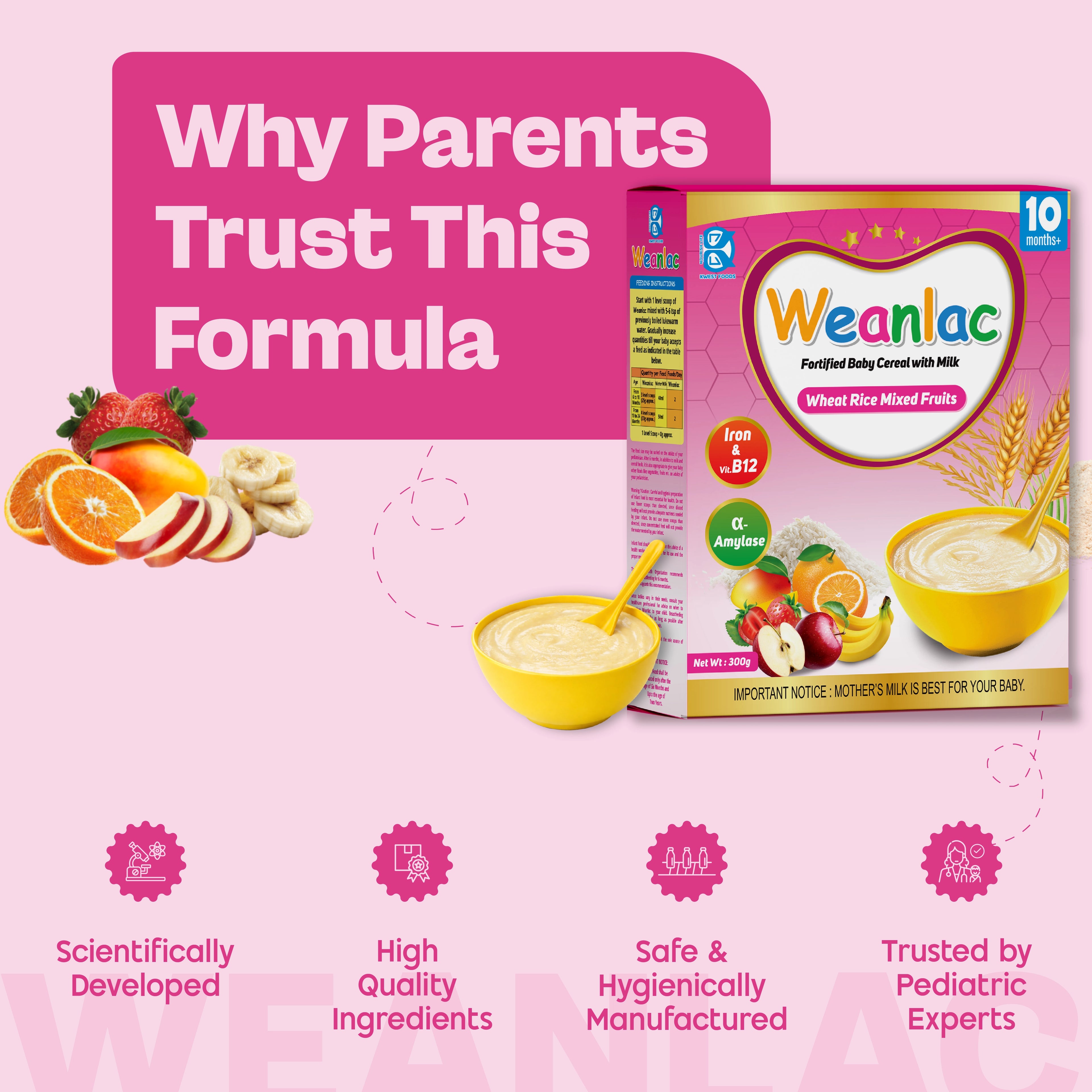 Weanlac Infant Cereal – Wheat, Rice, Mixed Fruits