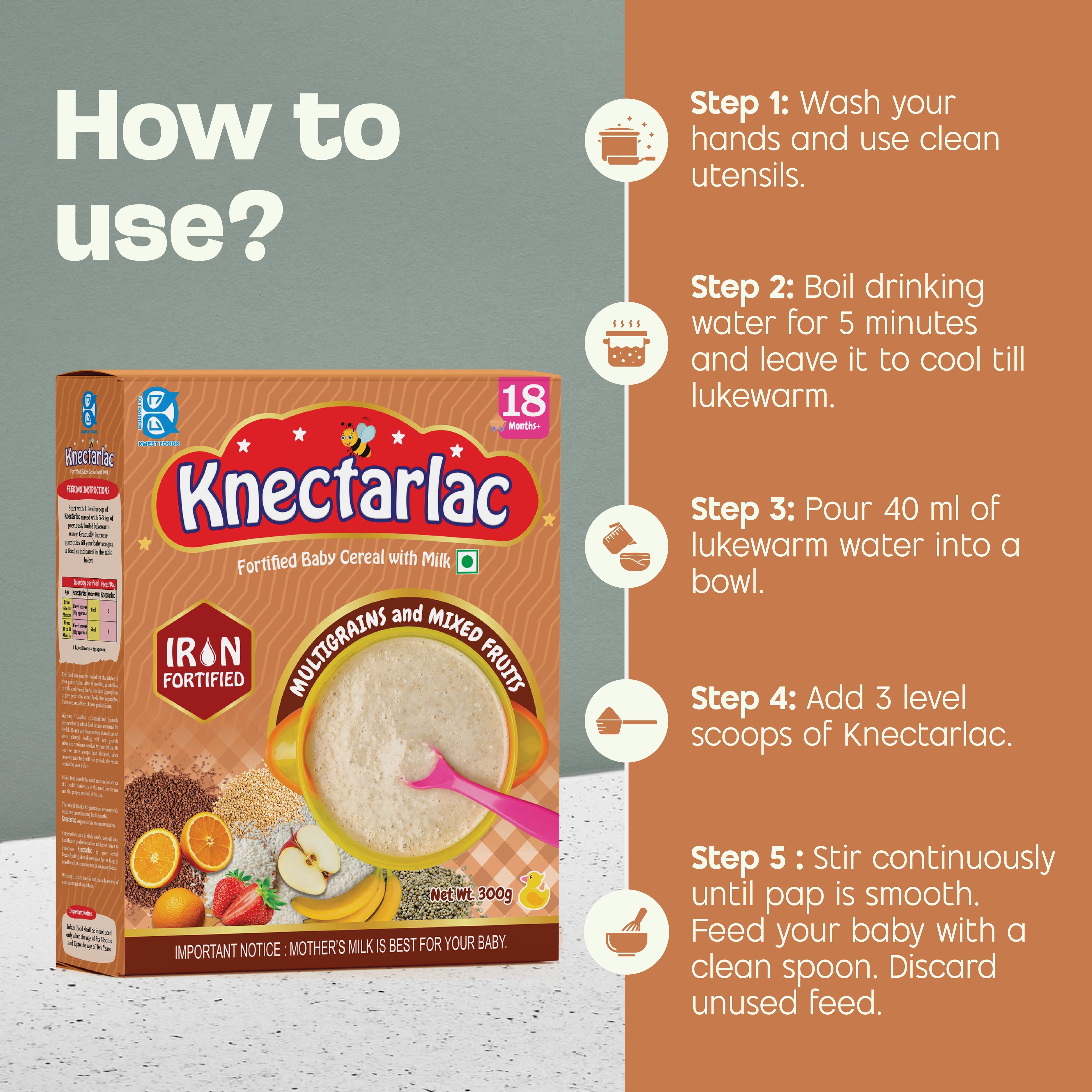 Knectarlac Infant Cereal – Multigrains and Mixedfruits