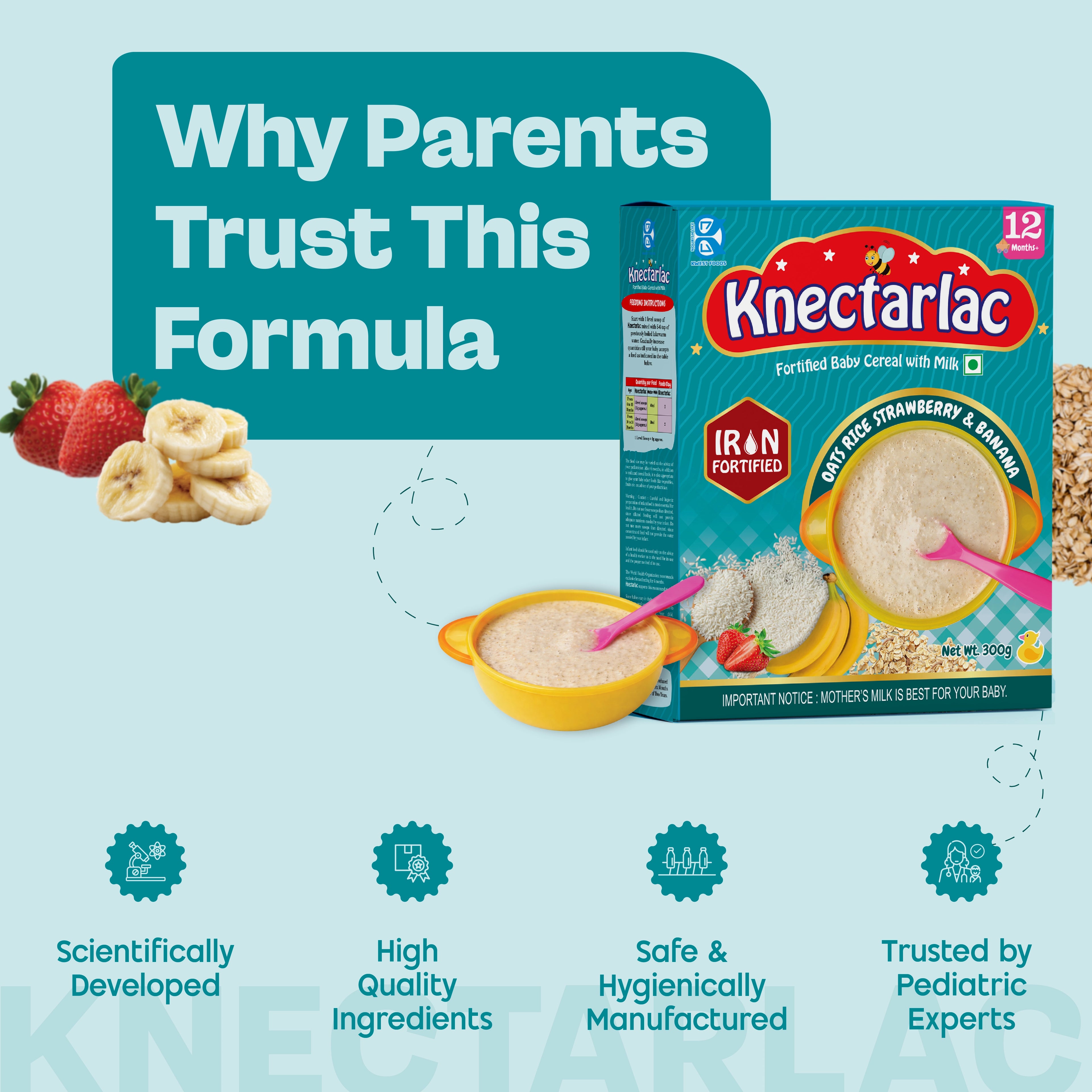 Knectarlac Infant Cereal – Oats, Rice, Strawberry and Banana