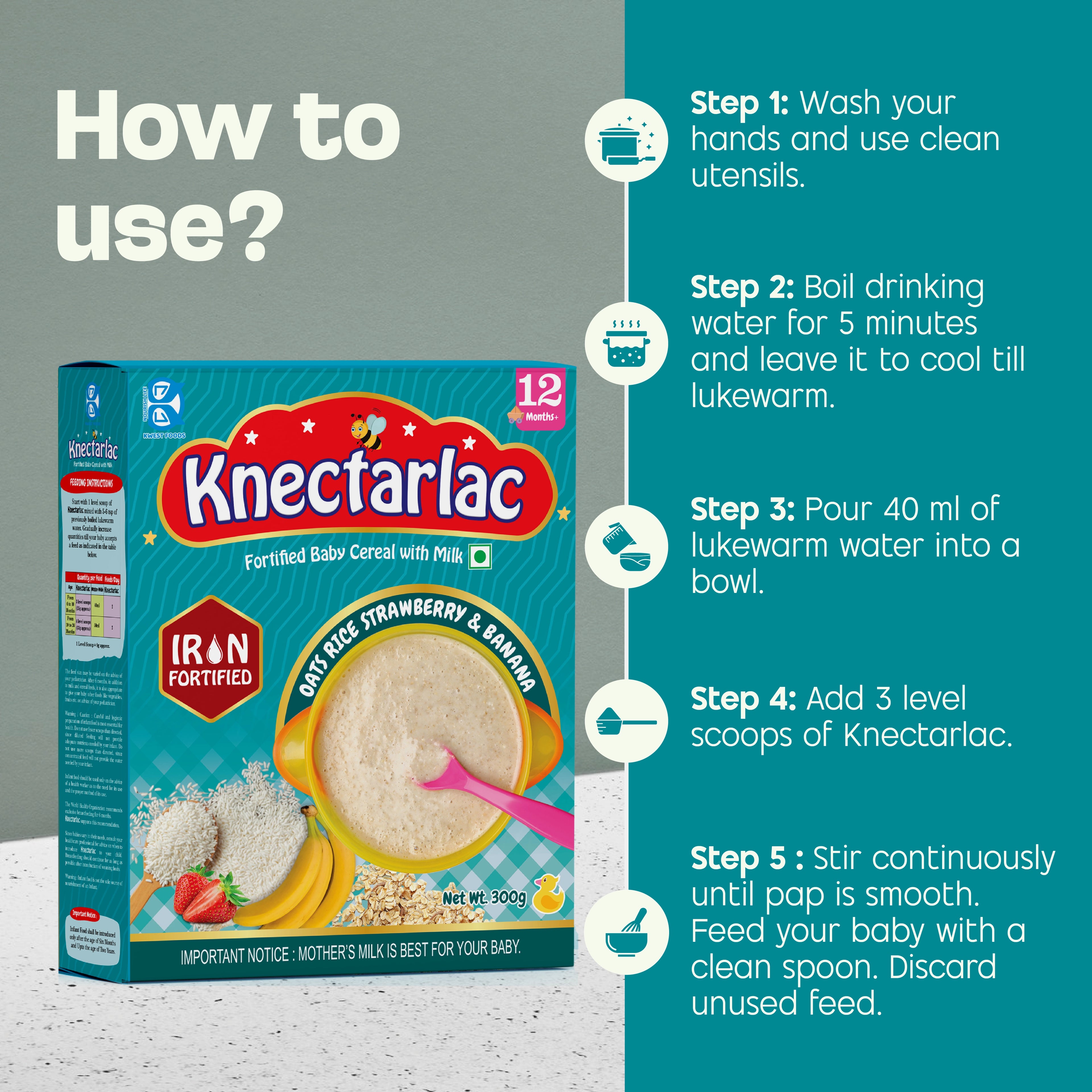 Knectarlac Infant Cereal – Oats, Rice, Strawberry and Banana