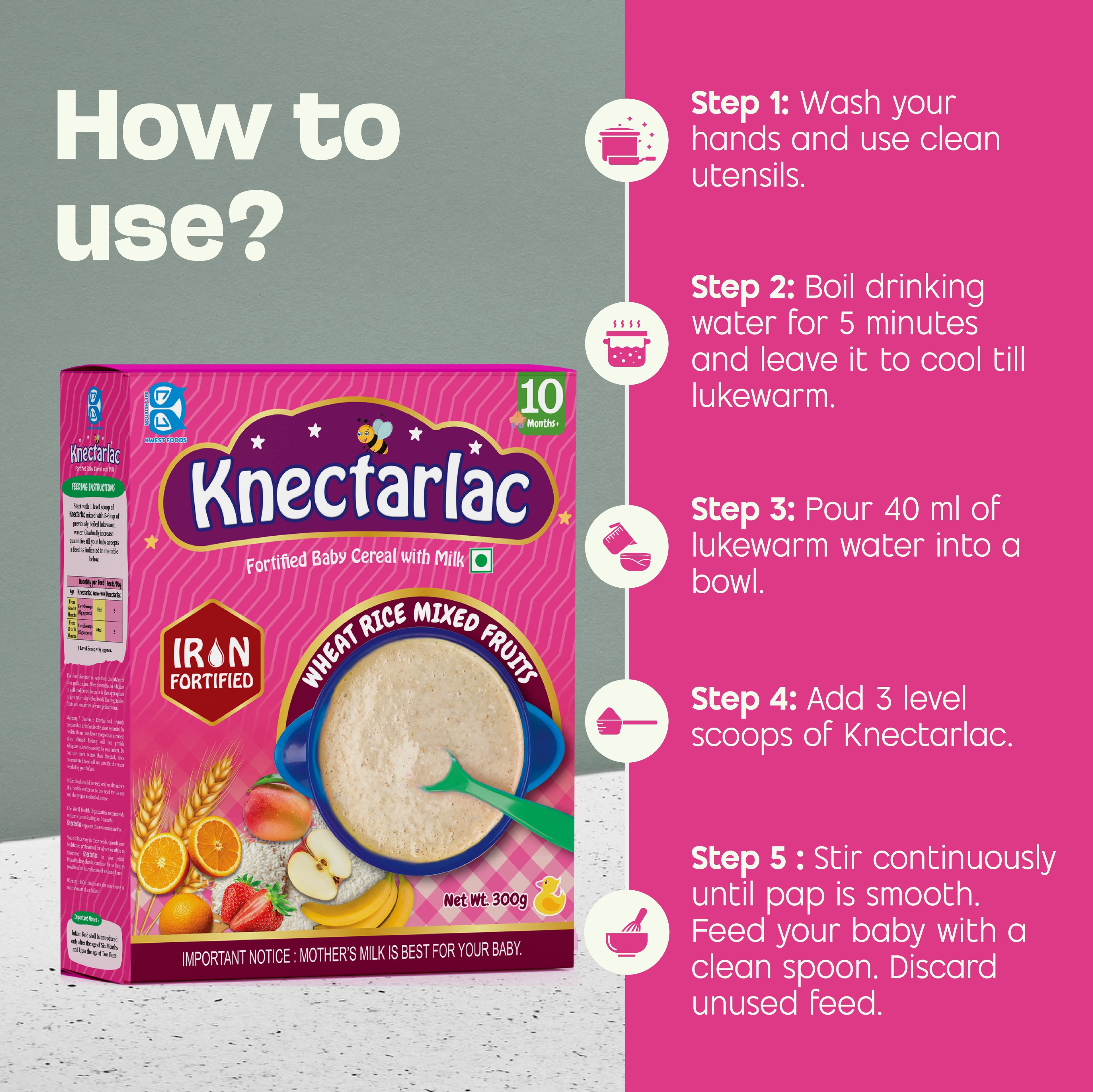 Knectarlac Infant Cereal – Wheat, Rice and Mixed Fruits